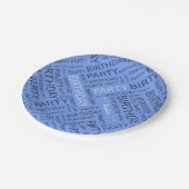 Blaue Typografie Pappteller (Schrägansicht)