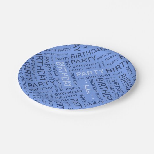 Blaue Typografie Pappteller (Schrägansicht)