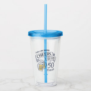 Blaue Typografie Prost und Bier zum Geburtstag in Acryltrinkbecher