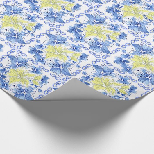 Blaue u. gelbe Blumengeschenk-Verpackung Geschenkpapier (Ecke)