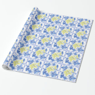 Blaue u. gelbe Blumengeschenk-Verpackung Geschenkpapier
