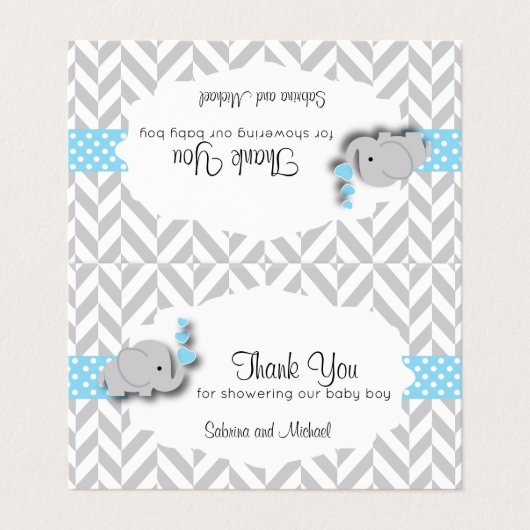 Blaue u. graue Süßigkeits-Deckel der Visitenkarten (Außenseite Aufgefaltet)