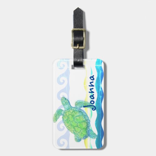 Blaue u. grüne Meeresschildkröte Gepäckanhänger (Vorderseite vertikal)