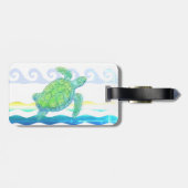 Blaue u. grüne Meeresschildkröte Gepäckanhänger (Rückseite horizontal)