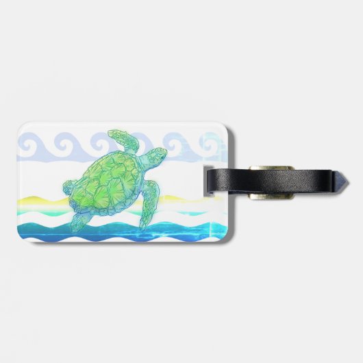 Blaue u. grüne Meeresschildkröte Gepäckanhänger (Rückseite horizontal)