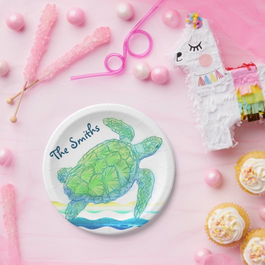 Blaue u. grüne Meeresschildkröte Pappteller (Party)