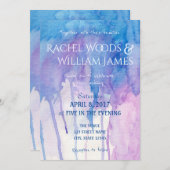 Blaue u. lila Wedding Einladung des Watercolor-| (Vorne/Hinten)