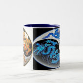 Blaue u. orange Yin-Yang Drache-Kaffee-Tasse Zweifarbige Tasse (Mittel)