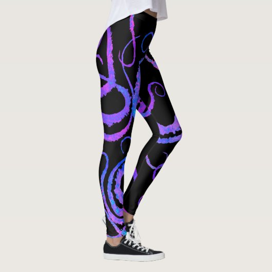 Blaue u. rosa Tentakeln auf Schwarzem - Leggings (Rechts)