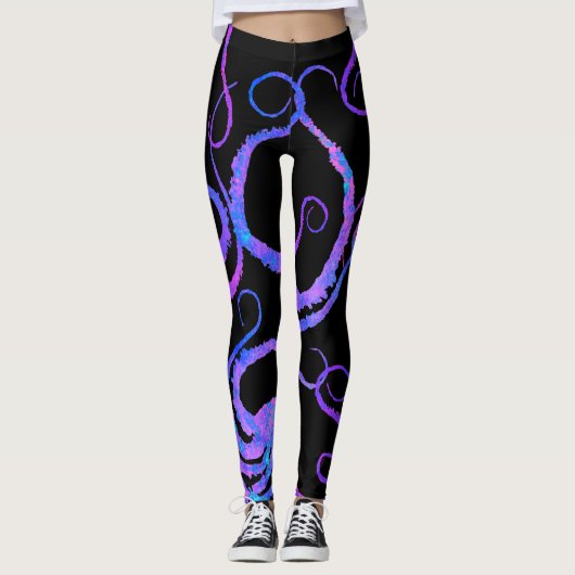 Blaue u. rosa Tentakeln auf Schwarzem - Leggings (Vorderseite)