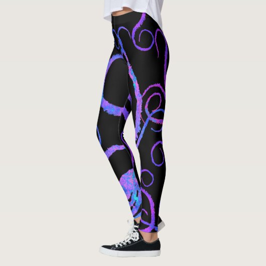 Blaue u. rosa Tentakeln auf Schwarzem - Leggings (Links)