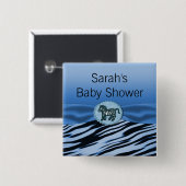 Blaue u. schwarze Zebra-Glitzer-Baby-Dusche Button (Vorne & Hinten)