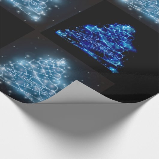 Blaue u. silberne glühende Weihnachtsbäume Geschenkpapier (Ecke)