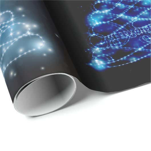 Blaue u. silberne glühende Weihnachtsbäume Geschenkpapier (Rolleneckpunkt)