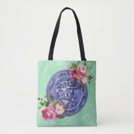 Blaue u. weiße China-blaue Weide und Rosen Tasche