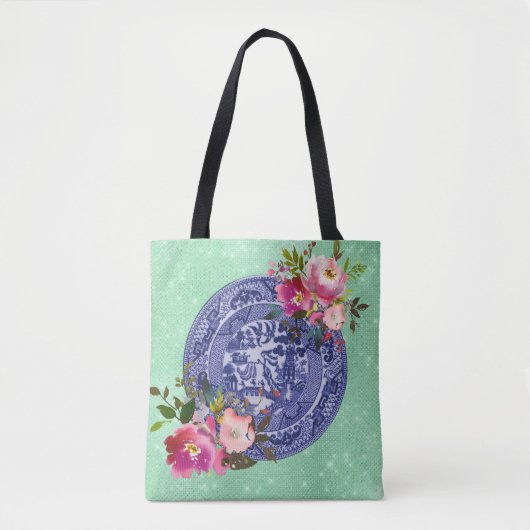 Blaue u. weiße China-blaue Weide und Rosen Tasche (Vorderseite)