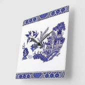 Blaue u. weiße China-blauer Weide-Entwurf Quadratische Wanduhr (Winkel)