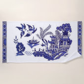 Blaue u. weiße China-blauer Weide-Entwurf Strandtuch (Vorderseite)