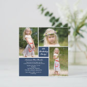 Blaue u. weiße Einladung des Foto-drei (Stehend Vorderseite)