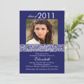 Blaue u. weiße Foto-Abschluss-Einladung Einladung (Stehend Vorderseite)