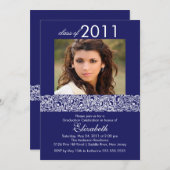 Blaue u. weiße Foto-Abschluss-Einladung Einladung (Vorne/Hinten)