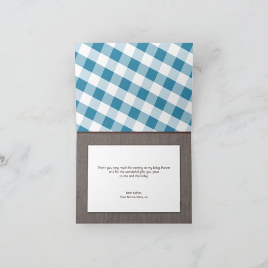 Blaue u. weiße Gingham-Leinwand danken Ihnen Dankeskarte (Innenseite)