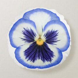 Blaue u. weiße Pansy-Blumen-rundes Kissen