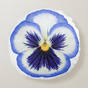Blaue u. weiße Pansy-Blumen-rundes Kissen