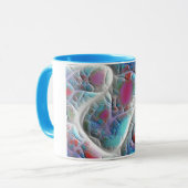 Blaue u. weiße Steppdecke - Magenta-u. Aqua-Freude Tasse (Vorderseite Links)