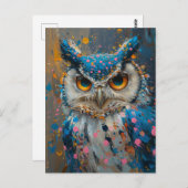 blaue Uhu pinkblaue Polka Punkt Spritzer Postkarte (Vorne/Hinten)