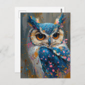 blaue Uhusenmalereien Spritzer Postkarte (Vorne/Hinten)