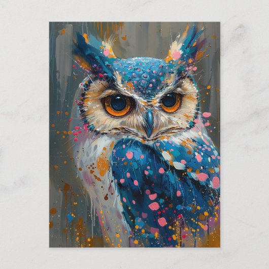 blaue Uhusenmalereien Spritzer Postkarte (Vorderseite)