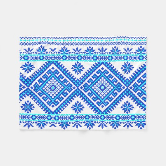 Blaue ukrainische Querstich-Muster-Baby-Decke Fleecedecke (Vorderseite (Horizontal))