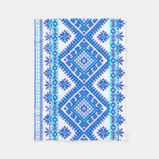 Blaue ukrainische Querstich-Muster-Baby-Decke Fleecedecke (Vorderseite)