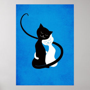 Blaue umarmte Liebe Katzen Poster