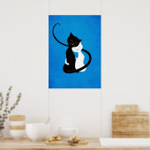 Blaue umarmte Liebe Katzen Poster (Küche)