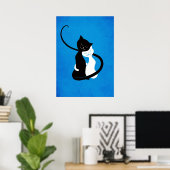Blaue umarmte Liebe Katzen Poster (Heimbüro)