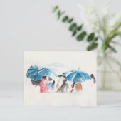 Blaue Umbrellas Originale Wasserfarben Postkarte 1 (Stehend Vorderseite)