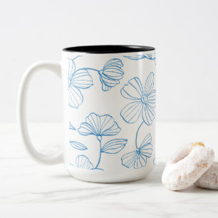 Blaue umrandete moderne Floral-Eleganz-Motiv Zweifarbige Tasse