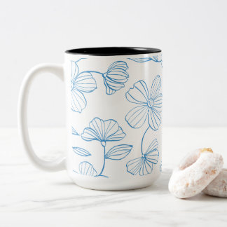 Blaue umrandete moderne Floral-Eleganz-Motiv Zweifarbige Tasse