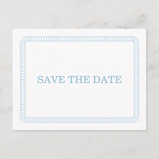 Blaue umrundete Save the Date Postkarte (Vorderseite)