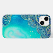 Blaue und Aquamarine Abstrakte Kunst Case-Mate iPhone Hülle (Rückseite (Horizontal))
