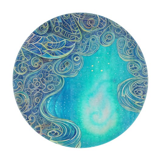 Blaue und Aquamarine Abstrakte Kunst Schneidebrett (Vorderseite)