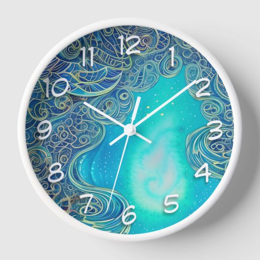 Blaue und Aquamarine Abstrakte Kunst Uhr (Vorderseite)