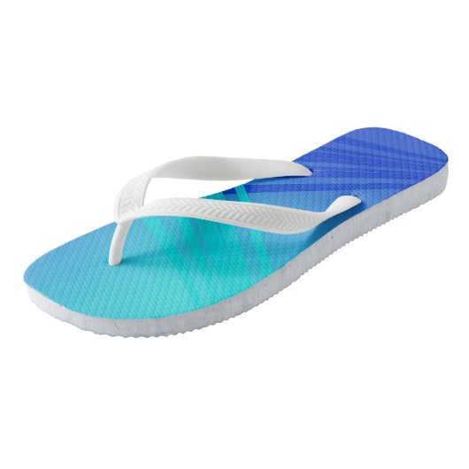 Blaue und Aquamarine Abstrakte Linien Badesandalen (Schrägansicht)