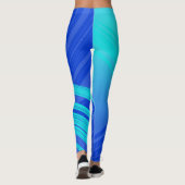 Blaue und Aquamarine Abstrakte Linien Leggings (Rückseite)