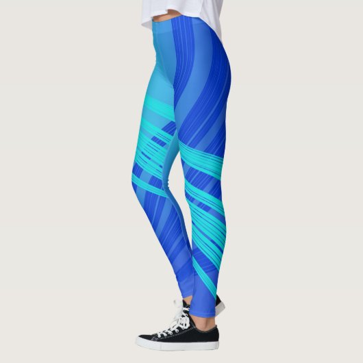 Blaue und Aquamarine Abstrakte Linien Leggings (Links)