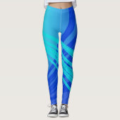 Blaue und Aquamarine Abstrakte Linien Leggings (Vorderseite)