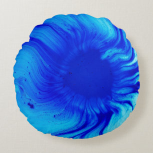 Blaue und aquamarine abstrakte Malerei Rundes Kissen