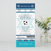 Blaue und Aquamarine Bar Mitzvah Soccer Einladung (Stehend Vorderseite)